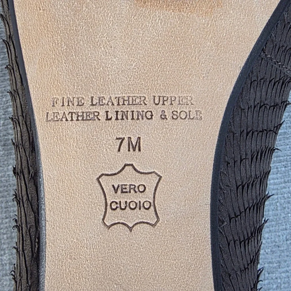 Leon Max Pointed Toe Flats Womens 7M Brown Textured Leather Feathered Fringe